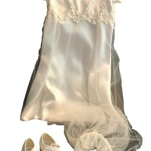 DONATED Girls White Dress with matching veil & shoes.